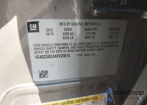 2010 Buick Lacrosse Cxl z USA, uszkodzony, nr VIN 1G4GC5EG3AF220610